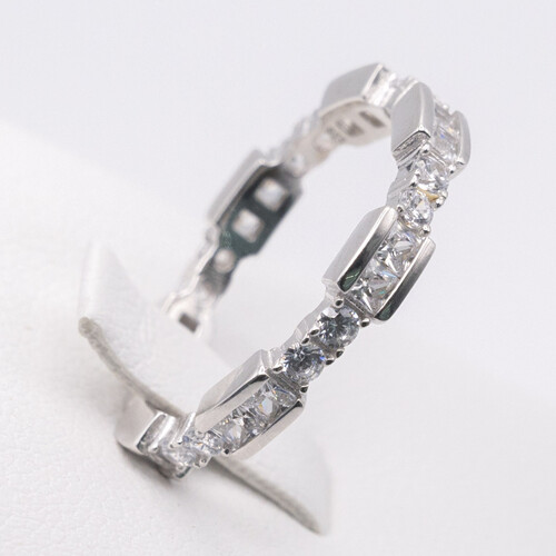 Zirconia Stone on Rhodium Plated 925 Sterling Silver Ring