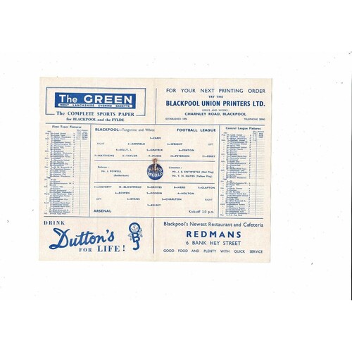 1957/58 Blackpool v Arsenal Football Programme