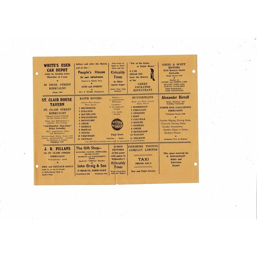 1958/59 Raith Rovers v Dunfermline Football Programme