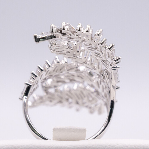 Adjustable Leaf Wrap Design Multi Paved Zirconia set on 925 Sterling Silver Ring
