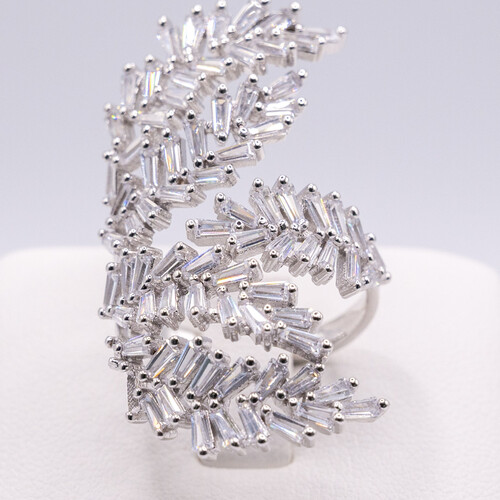 Adjustable Leaf Wrap Design Multi Paved Zirconia set on 925 Sterling Silver Ring