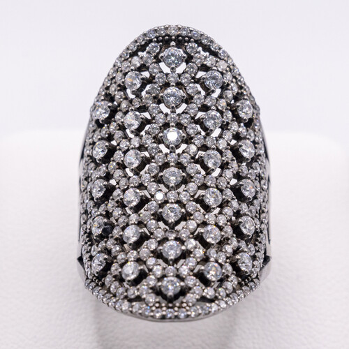 Multi Paved Zirconia set on Antique 925 Sterling Silver Thumb Ring