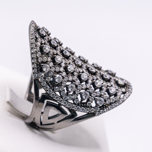 Multi Paved Zirconia set on Antique 925 Sterling Silver Thumb Ring