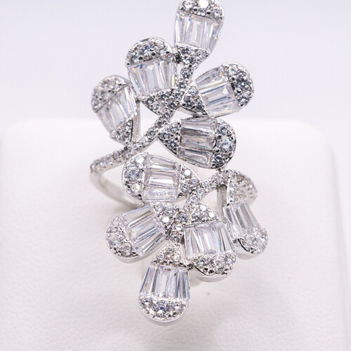 Staggering Leaf Design Multi Paved Zirconia set on 925 Sterling Silver Ring