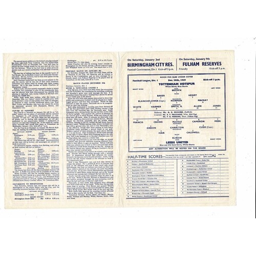 1959/60 Tottenham Hotspur v Leeds United Football Programme