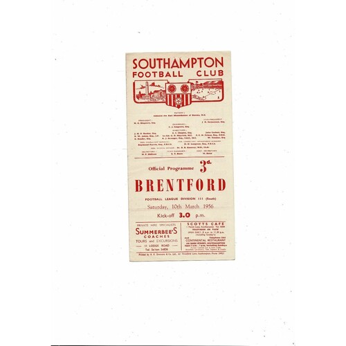 1955/56 Southampton v Brentford Football Programme