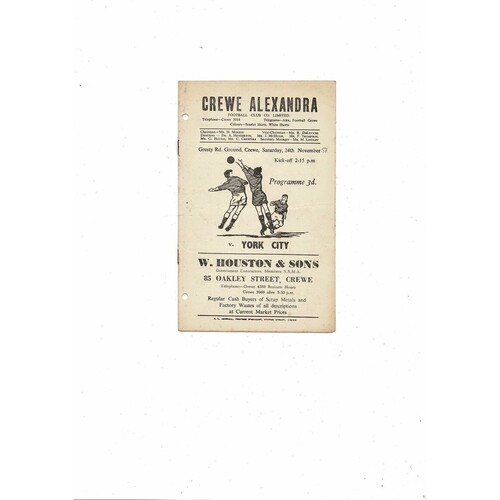 1956/57 Crewe Alexandra v York City Football Programme