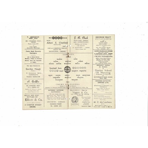 1956/57 Crewe Alexandra v York City Football Programme