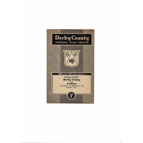 1958/59 Derby County v Fulham Football Programme
