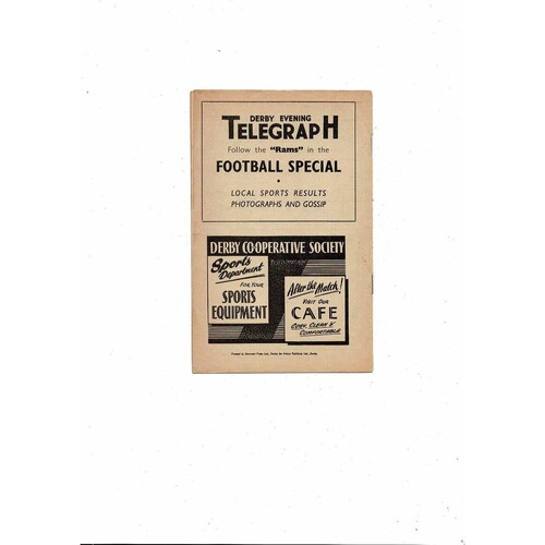 1958/59 Derby County v Fulham Football Programme