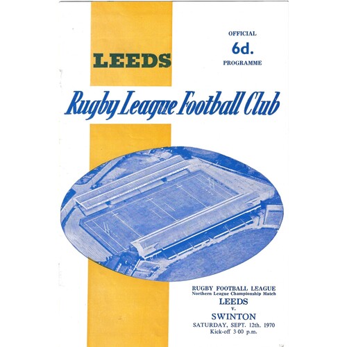 1970/71 Leeds v Swinton (12/09/1970) Rugby League Programme