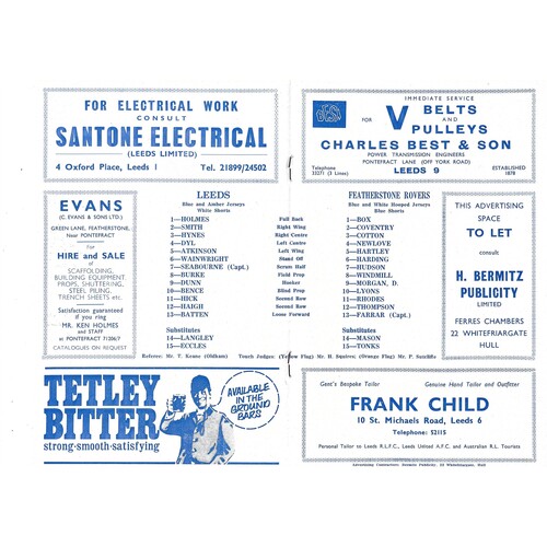 1970/71 Leeds v Featherstone Rovers (10/10/1970) Rugby League Programme