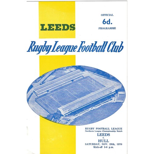 1970/71 Leeds v Hull (28/11/1970) Rugby League Programme