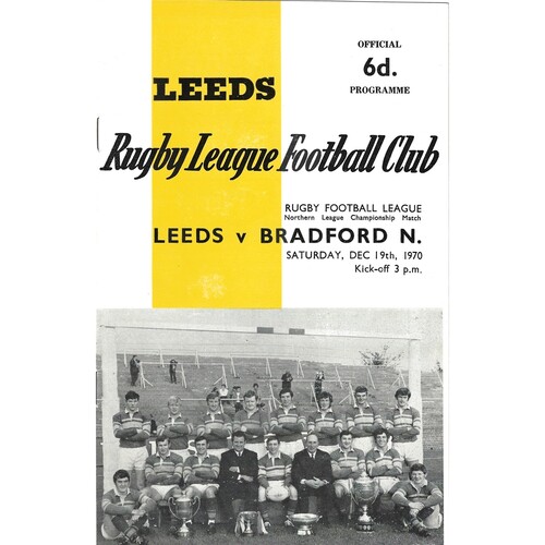1970/71 Leeds v Bradford Northern (19/12/1970) Rugby League Programme
