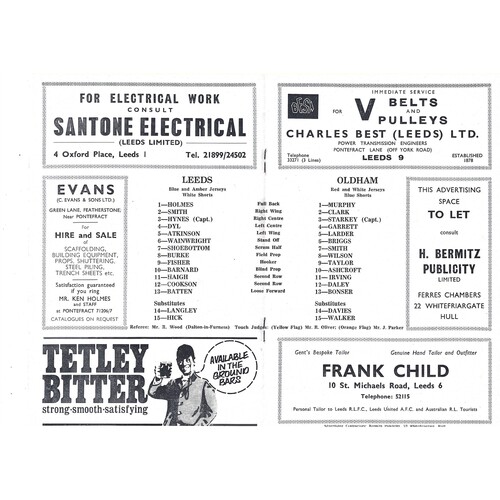 1970/71 Leeds v Oldham (23/01/1971) Rugby League Challenge Cup 1st Round Rugby League Programme
