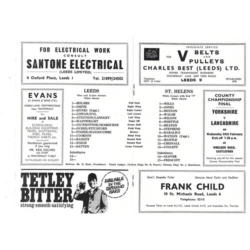1970/71 Leeds v St. Helens (20/02/1971) Rugby Challenge Cup 2nd Round Rugby League Programme