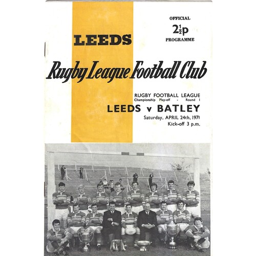 1970/71 Leeds v Batley (24/04/1971) Championship Play-off Round 1 Rugby League Programme