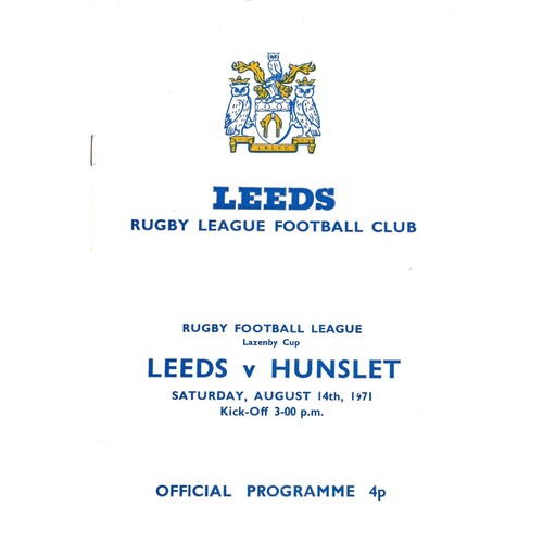1971/72 Leeds v Hunslet (14/08/1971) Rugby League Programme