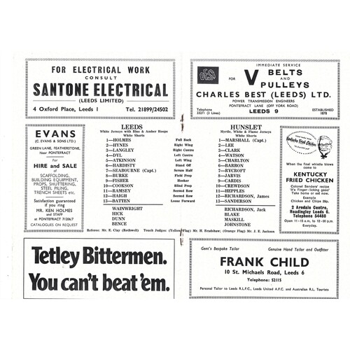 1971/72 Leeds v Hunslet (14/08/1971) Rugby League Programme