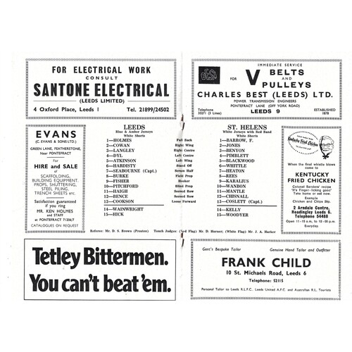 1971/72 Leeds v St. Helens (24/08/1971) Rugby League Programme