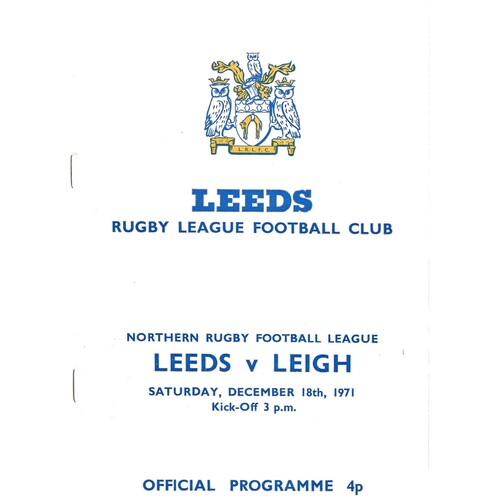 1971/72 Leeds v Leigh (18/12/1971) Rugby League Programme