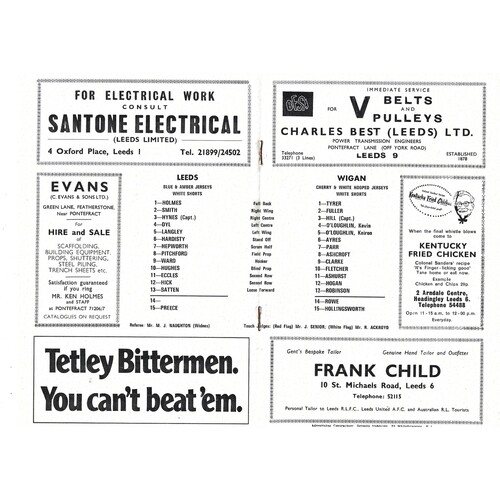 1971/72 Leeds v Wigan (01/01/1972) Rugby League Programme