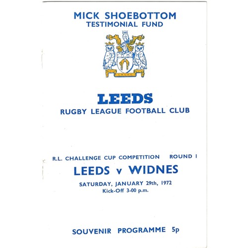 1971/72 Leeds v Widnes (29/01/1972) Rugby League Challenge Cup Competition Round 1 Rugby League Programme