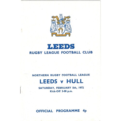1971/72 Leeds v Hull (05/02/1972) Rugby League Programme