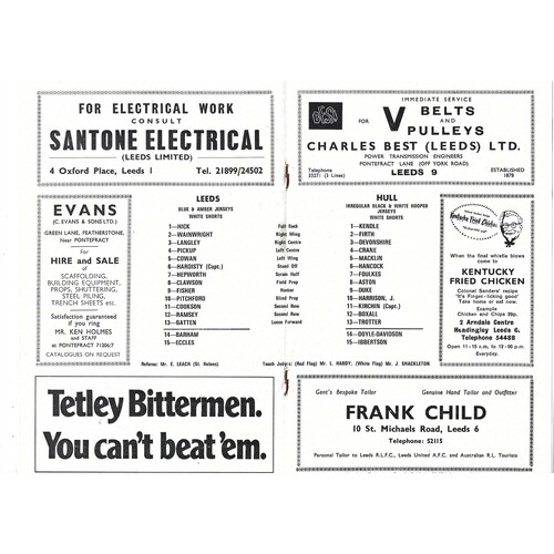 1971/72 Leeds v Hull (05/02/1972) Rugby League Programme