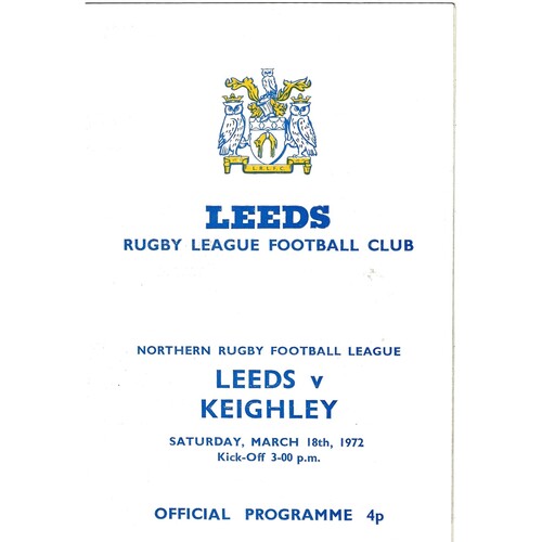 1971/72 Leeds v Keighley (18/03/1972) Rugby League Programme