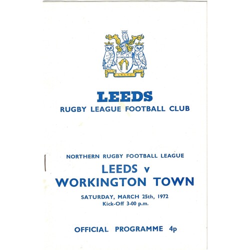 1971/72 Leeds v Workington Town (25/03/1972) Rugby League Programme