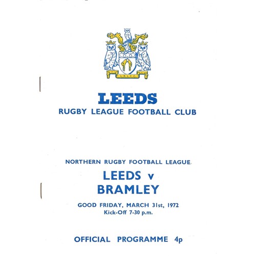 1971/72 Leeds v Bramley (31/03/1972) Rugby League Programme