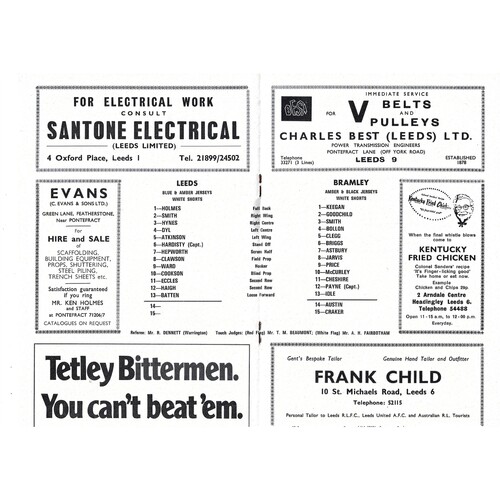 1971/72 Leeds v Bramley (31/03/1972) Rugby League Programme