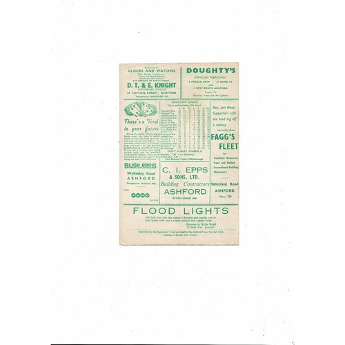 1960/61 Ashford Town (Kent) v Trowbridge Town Southern League Football Programme