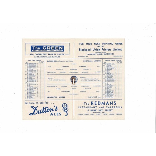1958/59 Blackpool v Newcastle United Football Programme