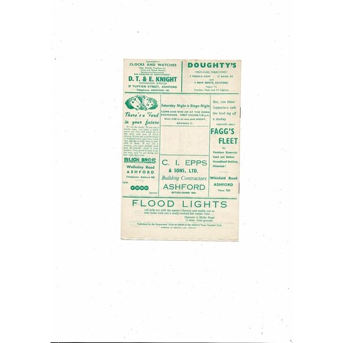1962/63 Ashford Town (Kent) v Tonbridge Southern League Football Programme