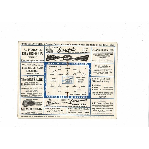 1952/53 Leicester City v Birmigham City Football Programme