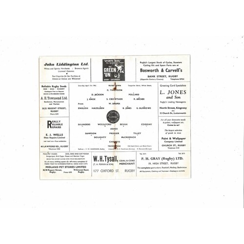 1961/62 Rugby Town v Trowbridge Southern League Football Programme