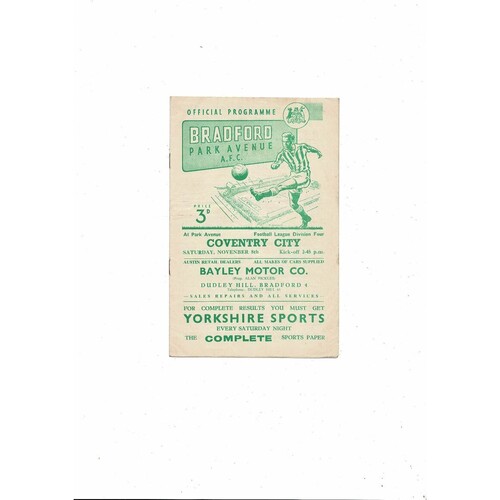 1958/59 Bradford Park Avenue v Coventry City Football Programme