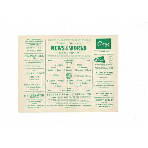 1958/59 Bradford Park Avenue v Coventry City Football Programme