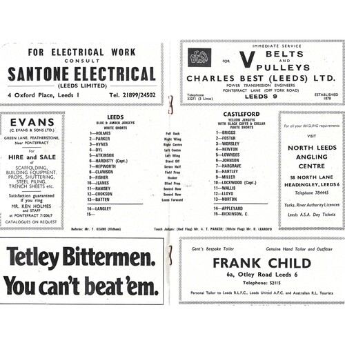 1972/73 Leeds v Castleford (18/11/1972) Rugby League Programme