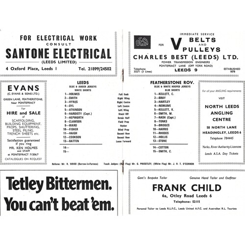 1972/73 Leeds v Featherstone Rovers (05/09/1972) Yorkshire County Challenge Cup 2nd Round Rugby League Programme