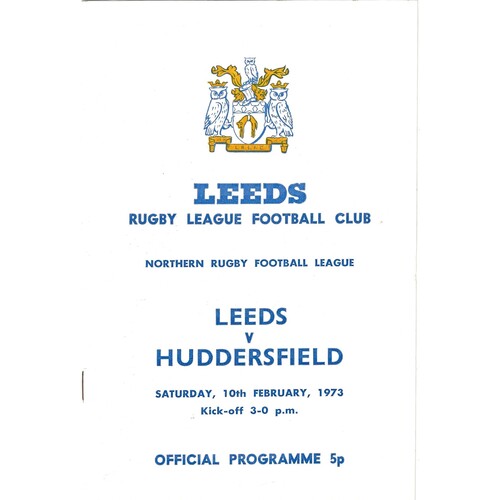 1972/73 Leeds v Huddersfield (10/02/1973) Rugby League Programme