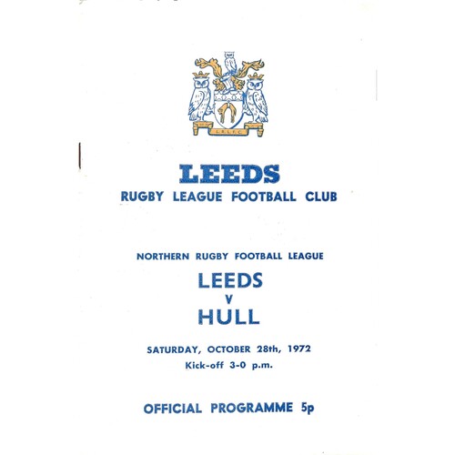 1972/73 Leeds v Hull (28/10/1972) Rugby League Programme