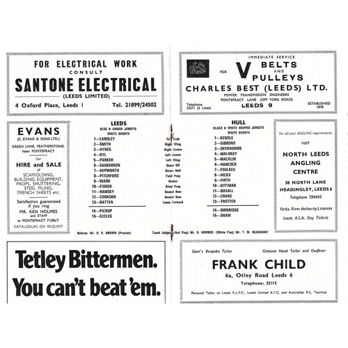 1972/73 Leeds v Hull (28/10/1972) Rugby League Programme