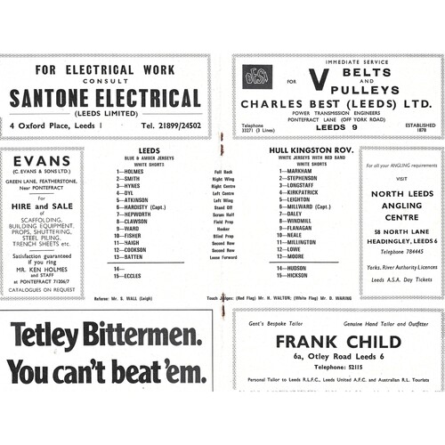 1972/73 Leeds v Hull Kingston Rovers (22/08/1972) Rugby League Programme
