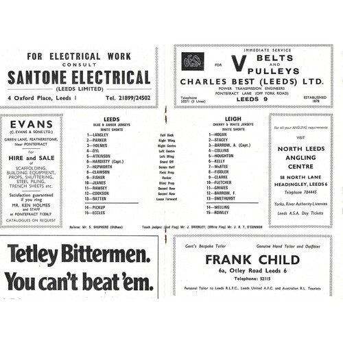 1972/73 Leeds v Leigh (25/11/1972) Players No. 6 Trophy Competition Round 2 Rugby League Programme