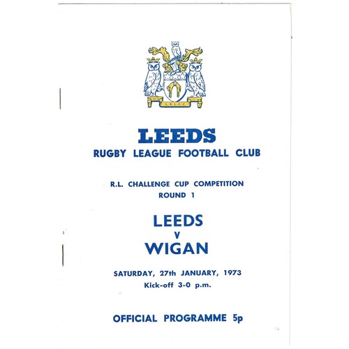 1972/73 Leeds v Wigan (27/01/1973) Rugby League Challenge Cup Competition Round 1 Rugby League Programme