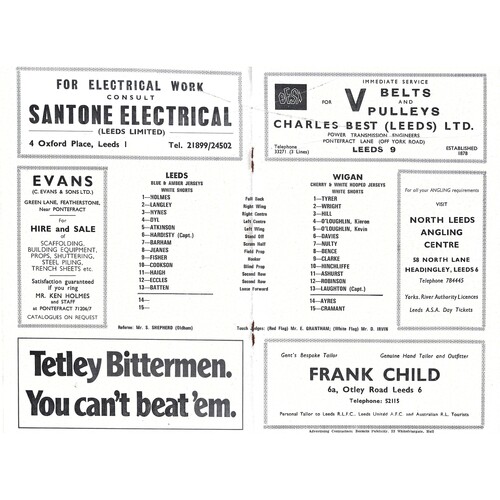 1972/73 Leeds v Wigan (27/01/1973) Rugby League Challenge Cup Competition Round 1 Rugby League Programme