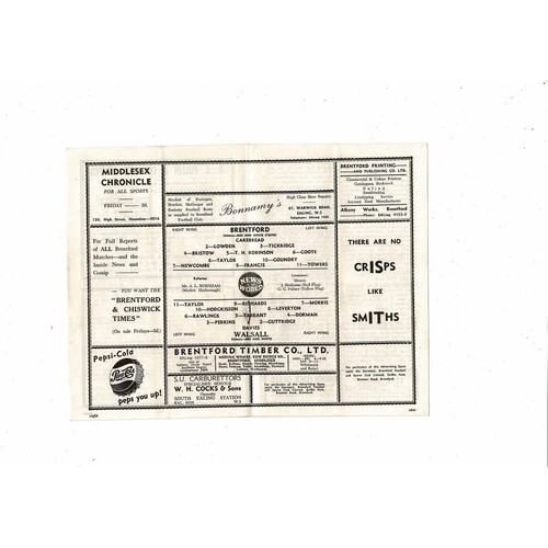 1956/57 Brentford v Walsall Football Programme